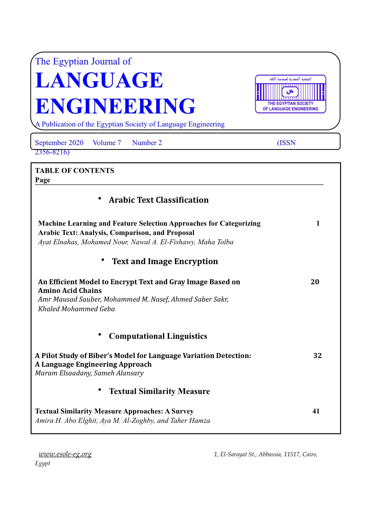 The Egyptian Journal of Language Engineering